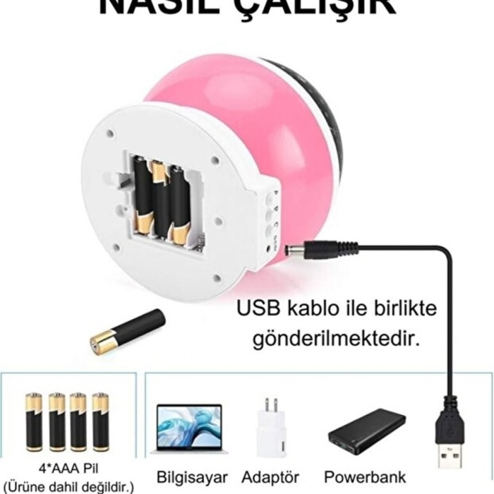 ® Yeni Ürün Ay ve Yıldızlı Gökyüzü Yansıtmalı Dönen Projeksiyon Gece Lambası- Çocuk Bebek Odası Pembe